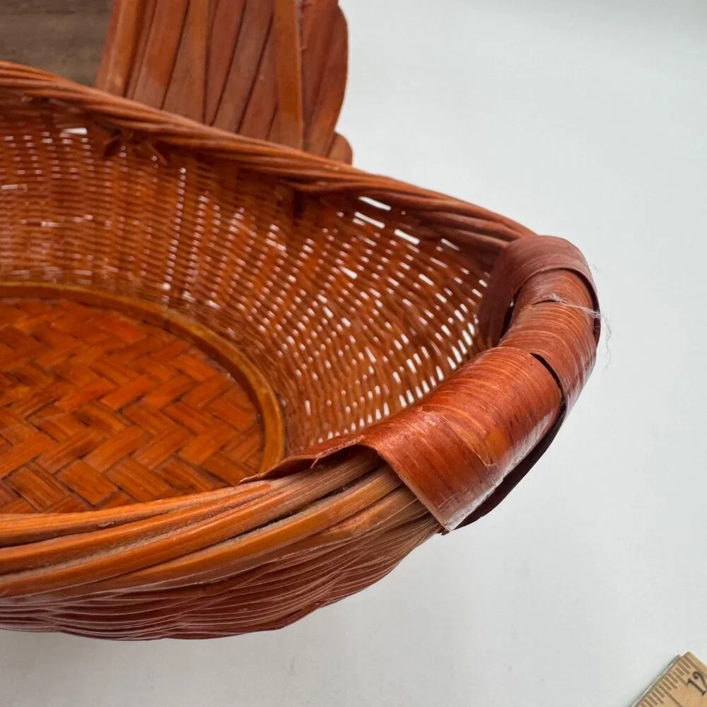 Goose or Swan Duck Nesting Baskets 1970s Mid Century Woven Wicker Rattan & Bambo